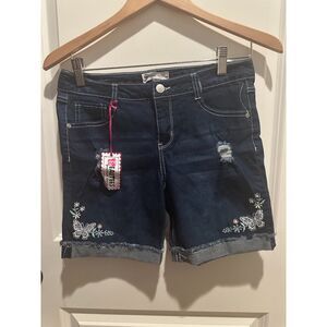 NWT beautees Girls Butterfly Stitch Washed Distress Blue Jean Short Size 16